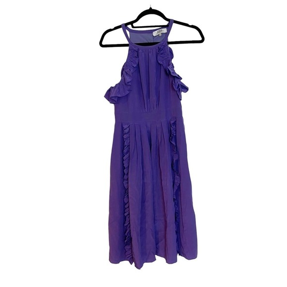 TIBI 100% Silk Purple Knee Length Racer Back Pleated Dress Size 6 - Picture 8 of 15